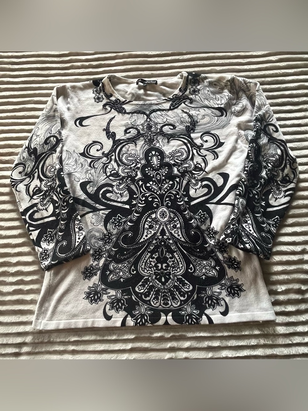 Pierri New York black & white beaded y2k top ♡